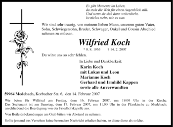 Traueranzeige von Wilfried Koch von Tageszeitung