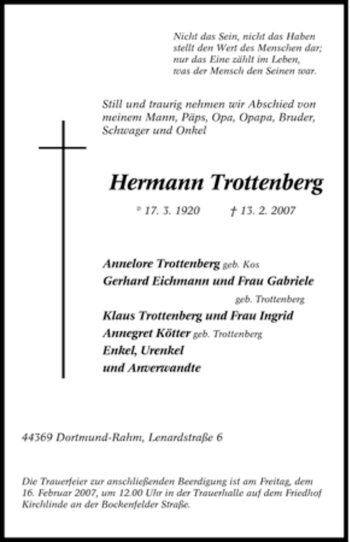 Traueranzeige von Hermann Trottenberg von Tageszeitung