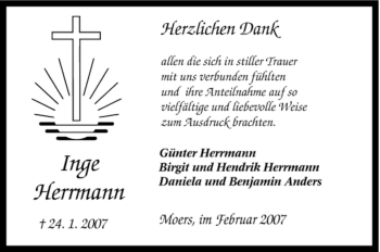 Traueranzeige von Inge Herrmann von Tageszeitung