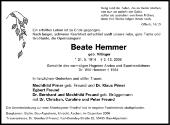 Traueranzeige von Beate Hemmer von Tageszeitung