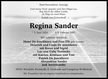 Traueranzeige von Regina Sander von Tageszeitung