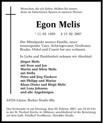 Traueranzeige von Egon Melis von Tageszeitung