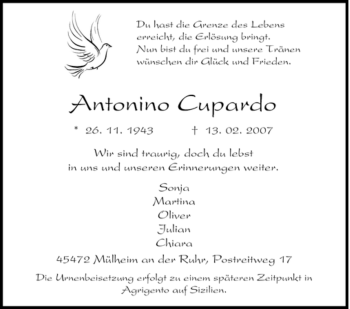 Traueranzeige von Antonino Cupardo von Tageszeitung