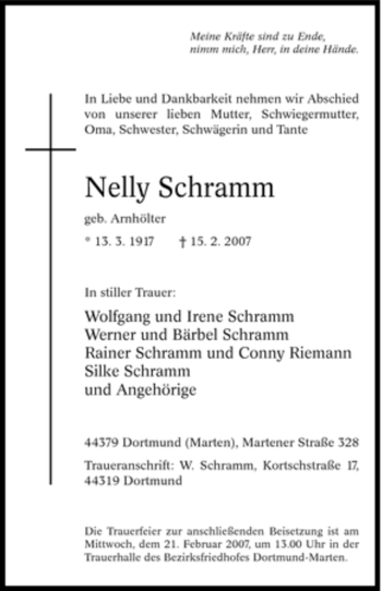Traueranzeige von Nelly Schramm von Tageszeitung