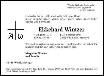 Traueranzeige von Ekkehard Wintzer von Tageszeitung