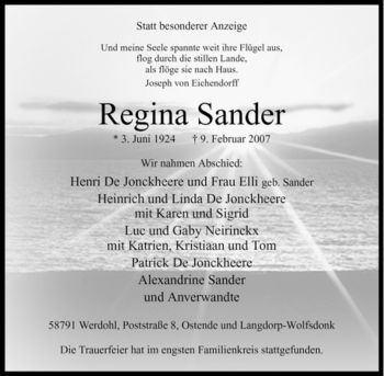 Traueranzeige von Regina Sander von Tageszeitung