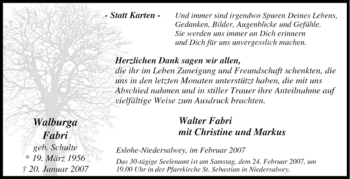 Traueranzeige von Walburga Fabri von Tageszeitung