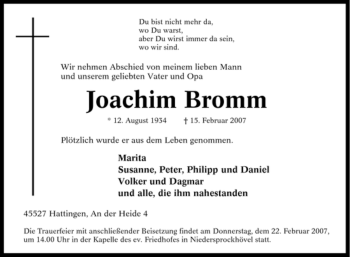 Traueranzeige von Joachim Bromm von Tageszeitung