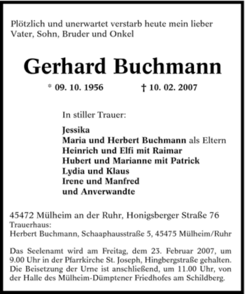 Traueranzeige von Gerhard Buchmann von Tageszeitung