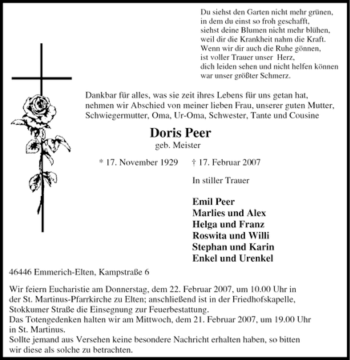 Traueranzeige von Doris Peer von Tageszeitung