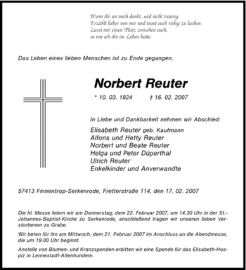Traueranzeige von Norbert Reuter von Tageszeitung