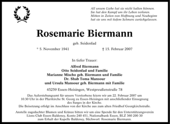 Traueranzeige von Rosemarie Biermann von Tageszeitung