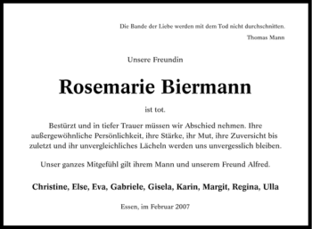 Traueranzeige von Rosemarie Biermann von Tageszeitung