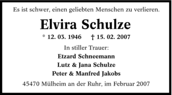 Traueranzeige von Elvira Schulze von Tageszeitung
