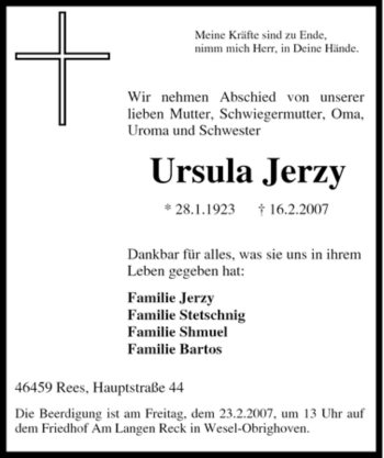 Traueranzeige von Ursula Jerzy von Tageszeitung