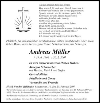 Traueranzeige von Andreas Müller von Tageszeitung