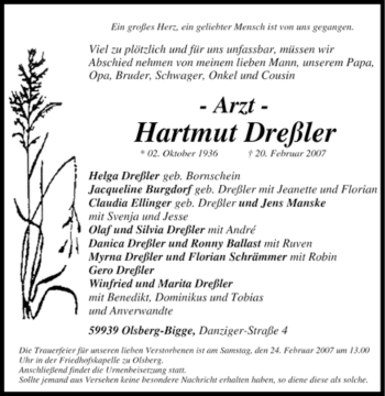 Traueranzeige von Hertmut Dreßler von Tageszeitung