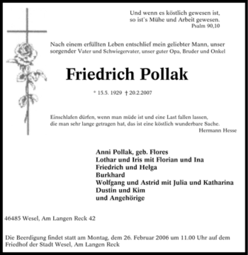 Traueranzeige von Friedrich Pollak von Tageszeitung