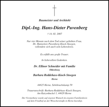 Traueranzeige von Hans-Dieter Puvenberg von Tageszeitung