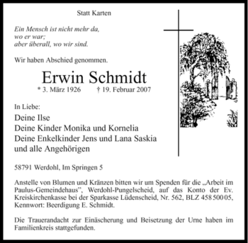 Traueranzeige von Erwin Schmidt von Tageszeitung