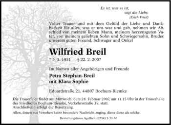 Traueranzeige von Wilfried Breil von Tageszeitung
