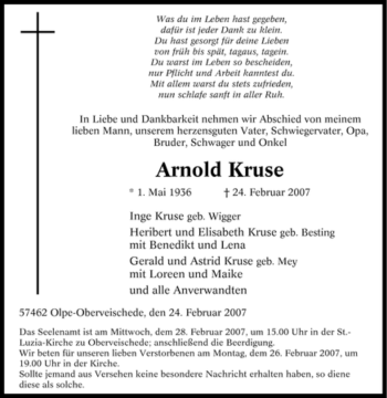 Traueranzeige von Arnold Kruse von Tageszeitung