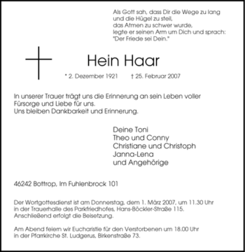 Traueranzeige von Hein Haar von Tageszeitung