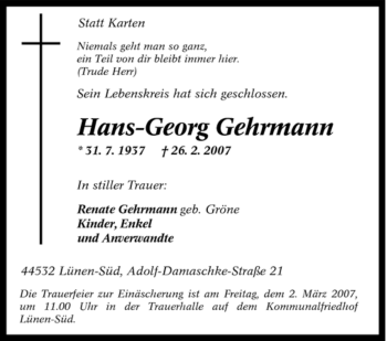 Traueranzeige von Hans-Georg Gehrmann von Tageszeitung