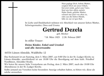 Traueranzeige von Gertrud Dezela von Tageszeitung