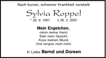 Traueranzeige von Sylvia Roppel von Tageszeitung