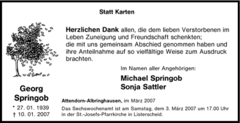 Traueranzeige von Georg Springob von Tageszeitung