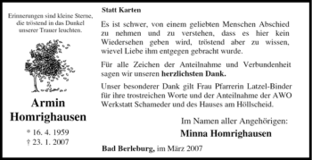 Traueranzeige von Armin Homrighausen von Tageszeitung