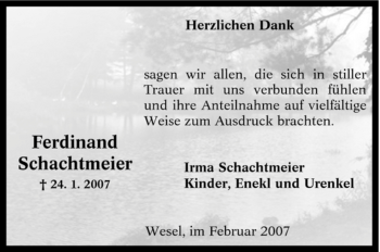Traueranzeige von Ferdinand Schachtmeier von Tageszeitung
