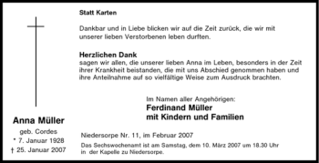 Traueranzeige von Anna Müller von Tageszeitung