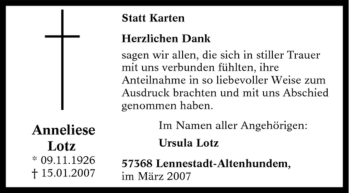 Traueranzeige von Anneliese Lotz von Tageszeitung
