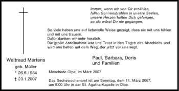 Traueranzeige von Waltraud Mertens von Tageszeitung