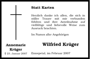 Traueranzeige von Annemarie Krüger von Tageszeitung