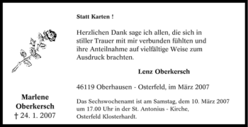 Traueranzeige von Marlene Oberkersch von Tageszeitung