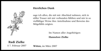 Traueranzeige von Rudi Zielke von Tageszeitung