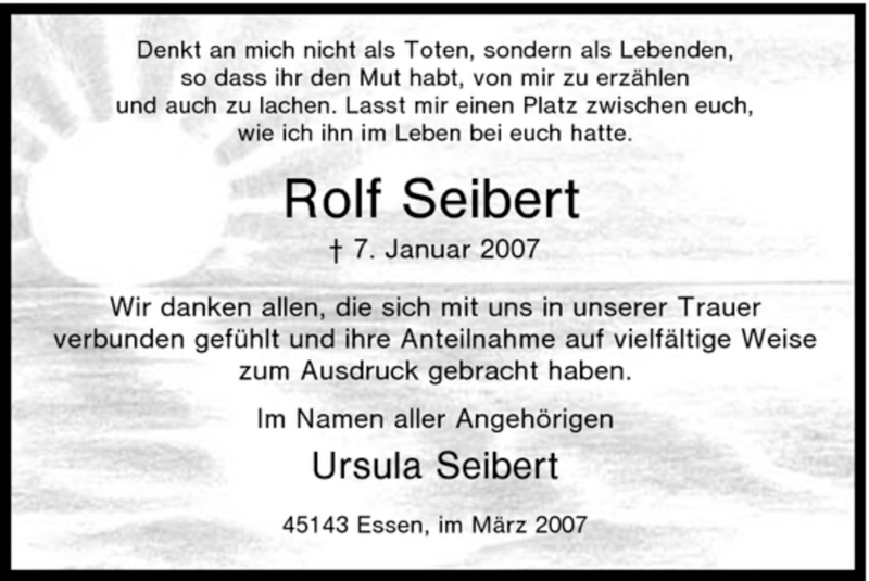  Traueranzeige für Rolf Seibert vom 03.03.2007 aus Tageszeitung