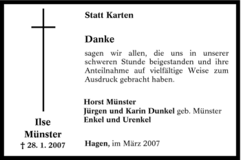Traueranzeige von Ilse Münster von Tageszeitung