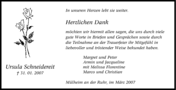 Traueranzeige von Ursula Schneidereit von Tageszeitung