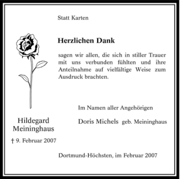Traueranzeige von Hildegard Meininghaus von Tageszeitung