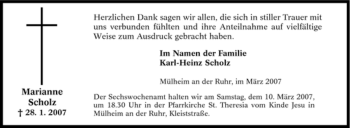 Traueranzeige von Marianne Scholz von Tageszeitung