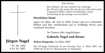 Traueranzeige von Jürgen Nagel von Tageszeitung