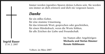 Traueranzeige von Ingrid Bauer von Tageszeitung