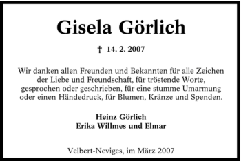 Traueranzeige von Gisela Görlich von Tageszeitung