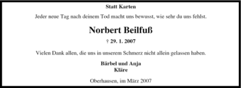 Traueranzeige von Norbert Beilfuß von Tageszeitung