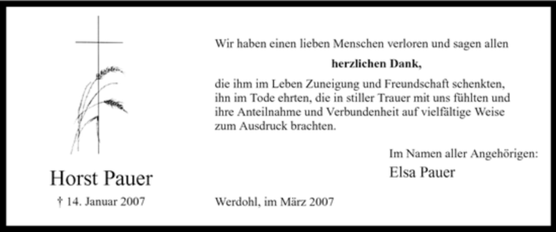  Traueranzeige für Horst Pauer vom 03.03.2007 aus Tageszeitung