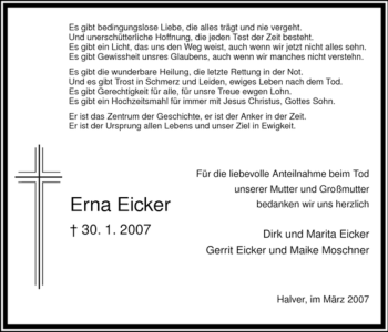 Traueranzeige von Erna Eicker von Tageszeitung